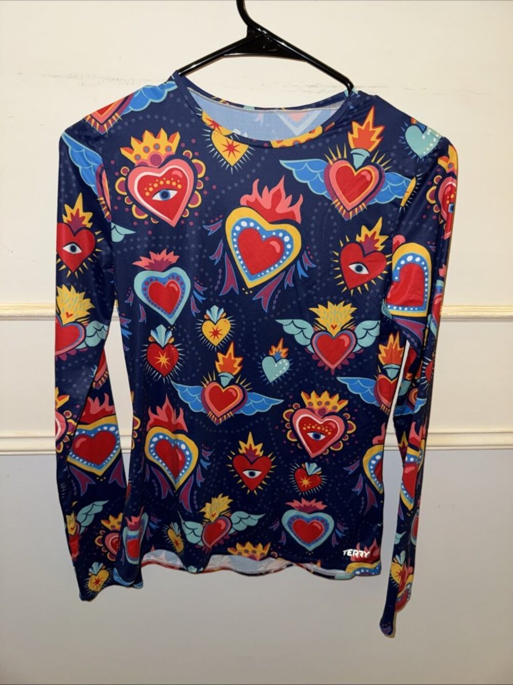 Terry Bike Top Soleil UPF 50 Sun Jersey Long Sleeve Whimsical Heart Cartoon